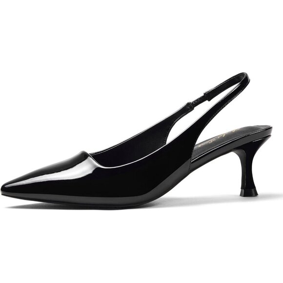 🆕Women Black Trendy Closed Toe Sling Back Kitten Heels Low Dressy Pumps - Picture 1 of 8